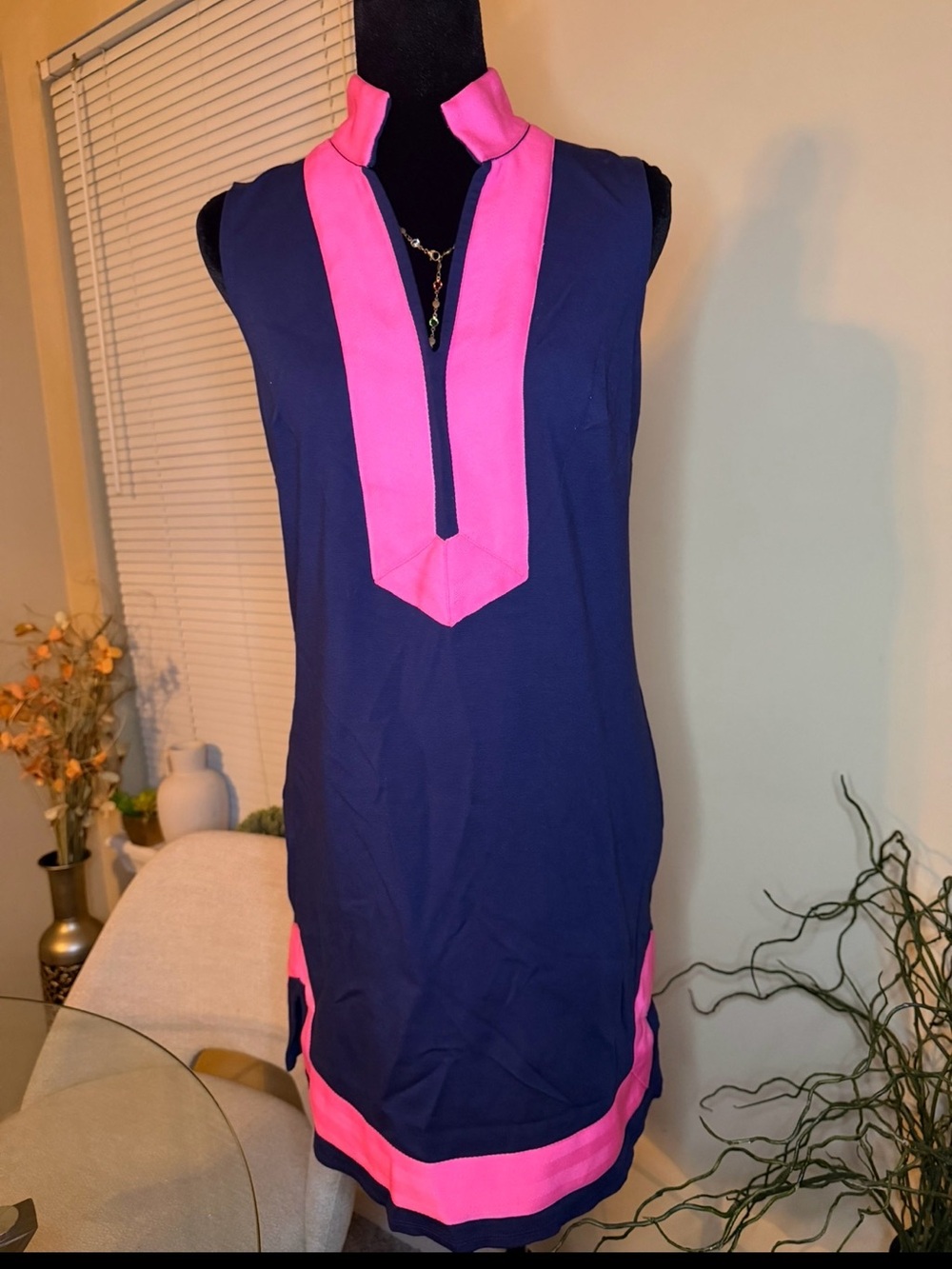 STS Sail to Sable Navy Blue Pink Colorblock Sleeveless Classic Tunic Dress XS